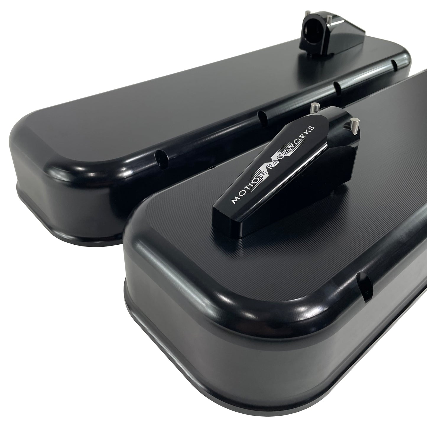 Big Block Chevy Race Billet Valve Covers with Quick Release Burndown Breathers 37-120BLK-Motion Raceworks-Motion Raceworks