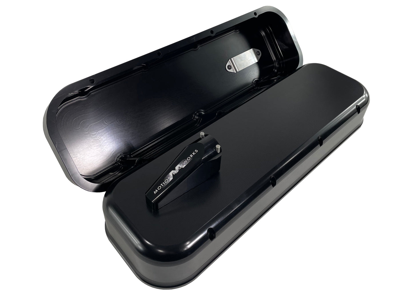 Big Block Chevy Race Billet Valve Covers with Quick Release Burndown Breathers 37-120BLK-Motion Raceworks-Motion Raceworks