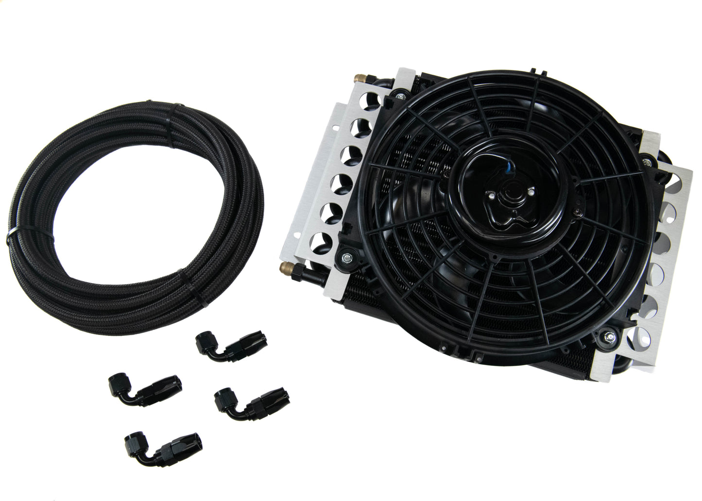 4L80E DERALE Trans Cooler Kit w/ Fan & Fragola 20 ft Line / Fittings-Kit-Motion Raceworks