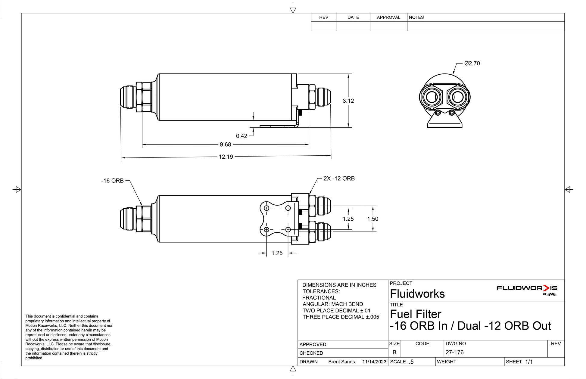 Fluidworks Dual Outlet -12AN / Single -16AN Inlet Fuel Post Filter w/ mount (10 Micron) 27-176-Fluidworks-Motion Raceworks