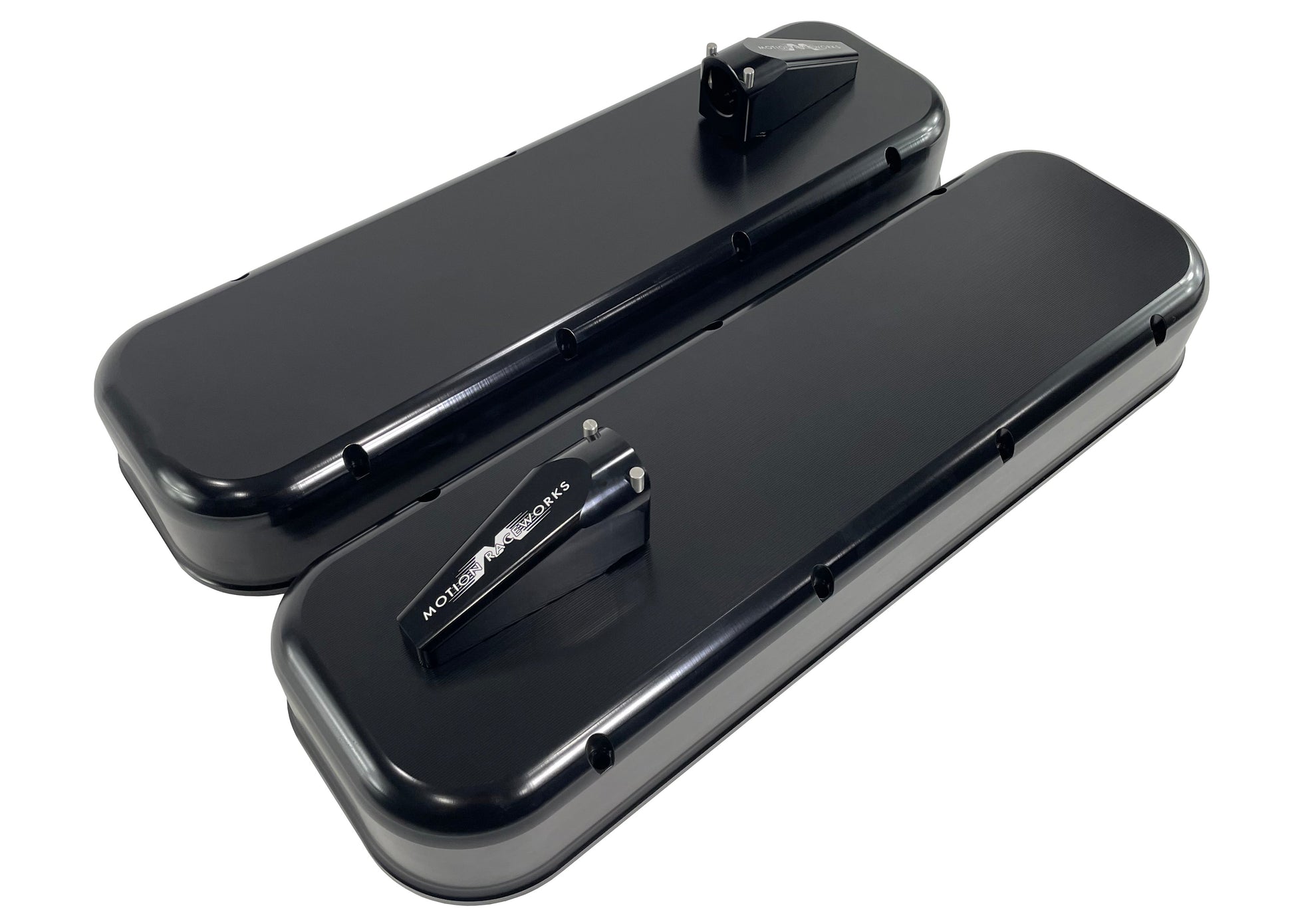 Big Block Chevy Race Billet Valve Covers with Quick Release Burndown Breathers 37-120BLK-Motion Raceworks-Motion Raceworks