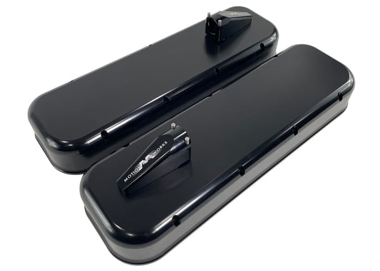 Big Block Chevy Race Billet Valve Covers with Quick Release Burndown Breathers 37-120BLK-Motion Raceworks-Motion Raceworks