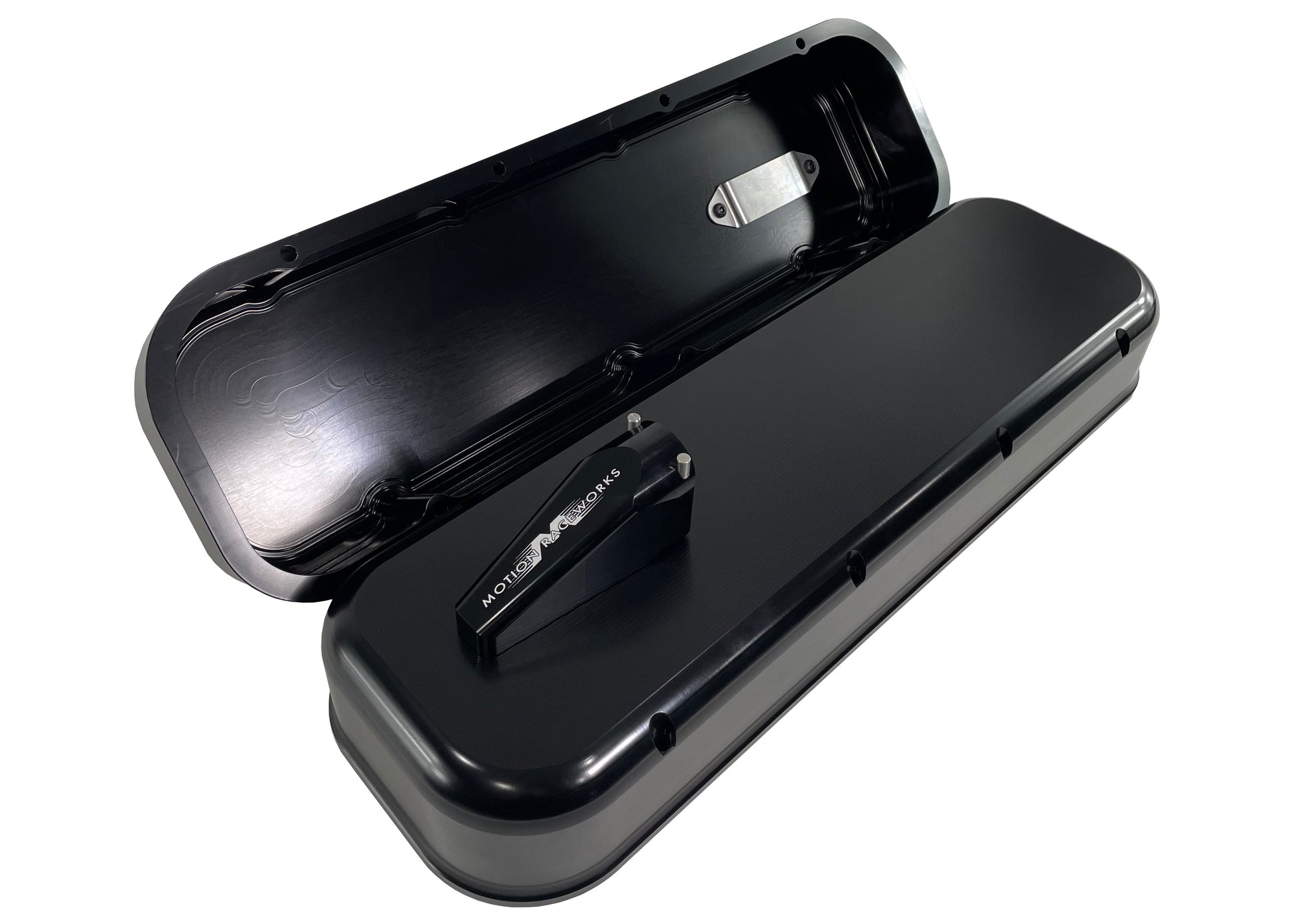 Big Block Chevy Race Billet Valve Covers with Quick Release Burndown Breathers 37-120BLK-Motion Raceworks-Motion Raceworks
